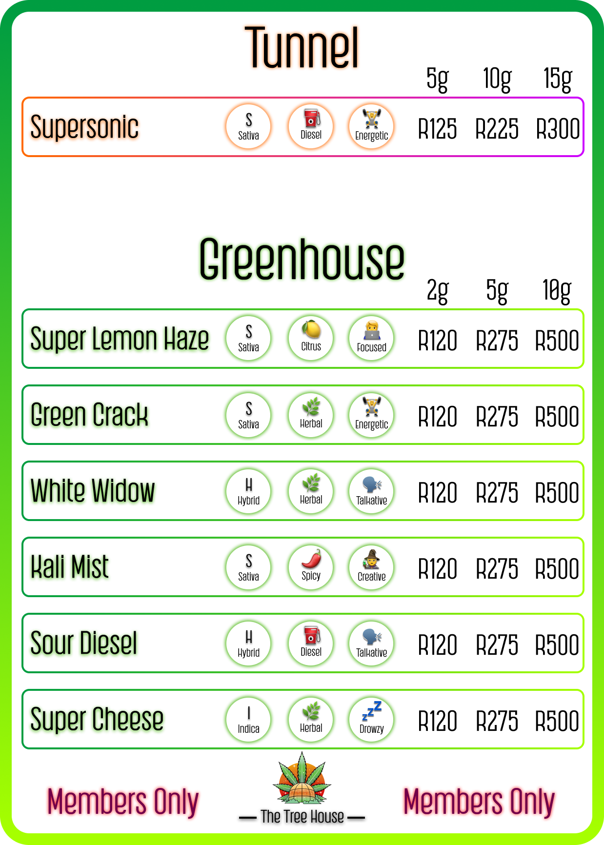 Greenhouse menu